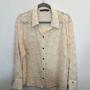 Zara Beige Floral Lace Shirt